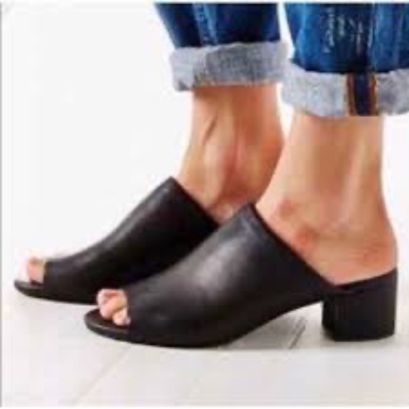 Madewell The Eller Black Leather Block Heel Slide Sandals Sz 10 - Picture 1 of 7